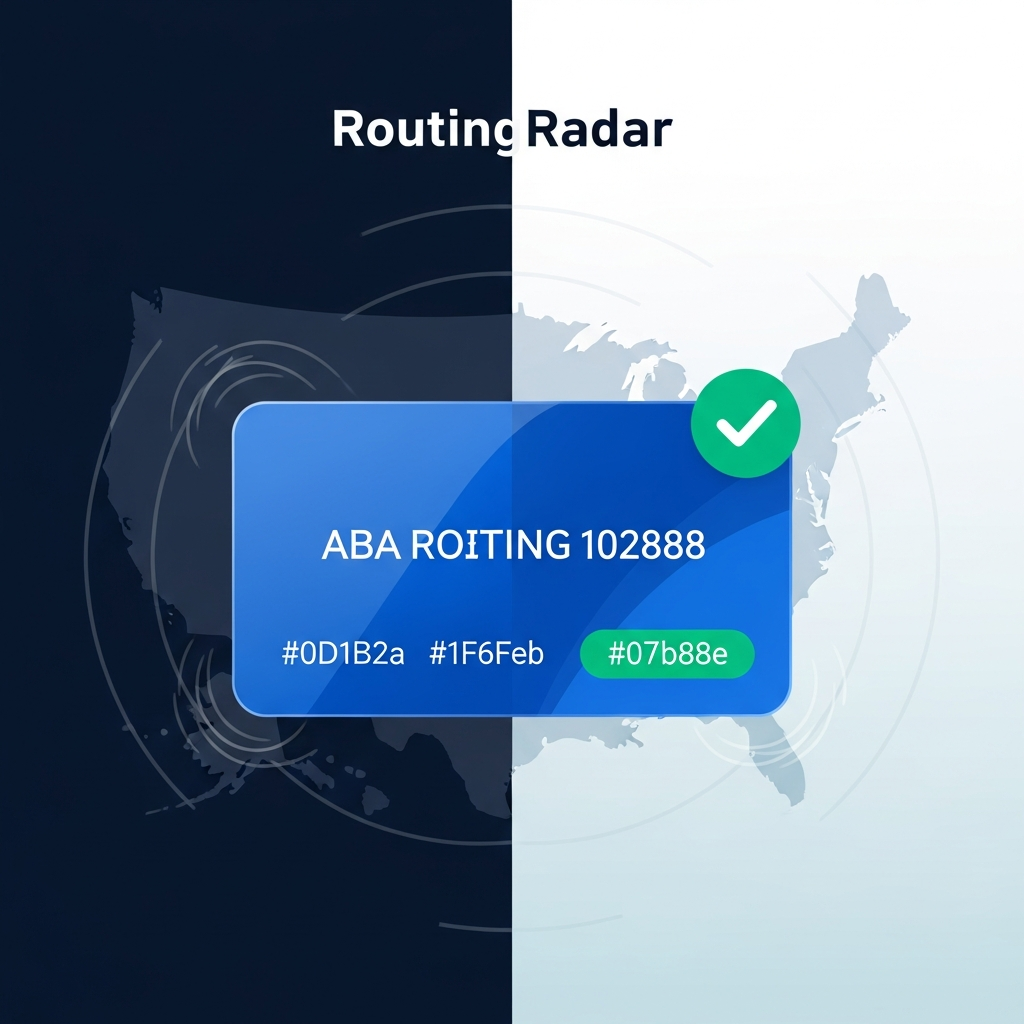 RoutingRadar dashboard concept showing a routing number being verified